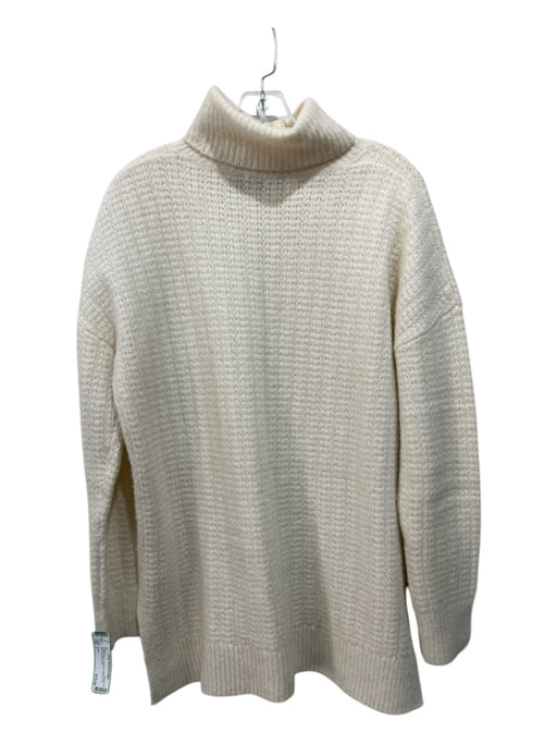 Theory Size L Cream Wool Turtleneck Ribbed Knit Side Slit Sweater Cream / L