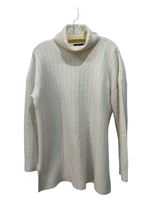 Theory Size L Cream Wool Turtleneck Ribbed Knit Side Slit Sweater Cream / L