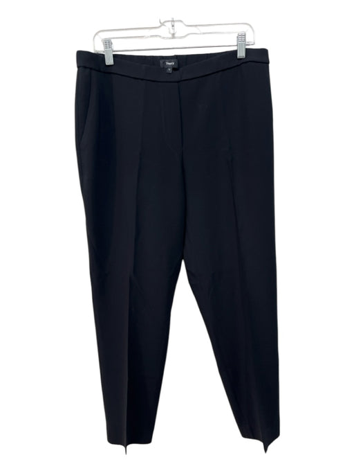 Theory Size 12 Black Poly Blend Elastic Waist Trouser Straight Pants Black / 12