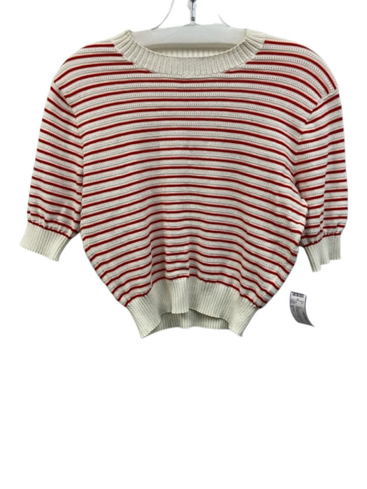 Madewell Size S White & Red Cotton Striped Crew Neck Perforated 1/2 sleeve Top White & Red / S