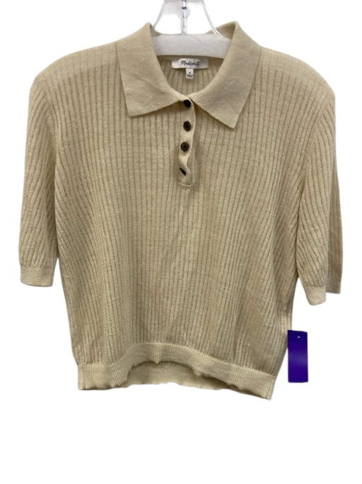 Madewell Size M Beige Linen & Polyamide Short Sleeve Collar Polo Sheer Top Beige / M
