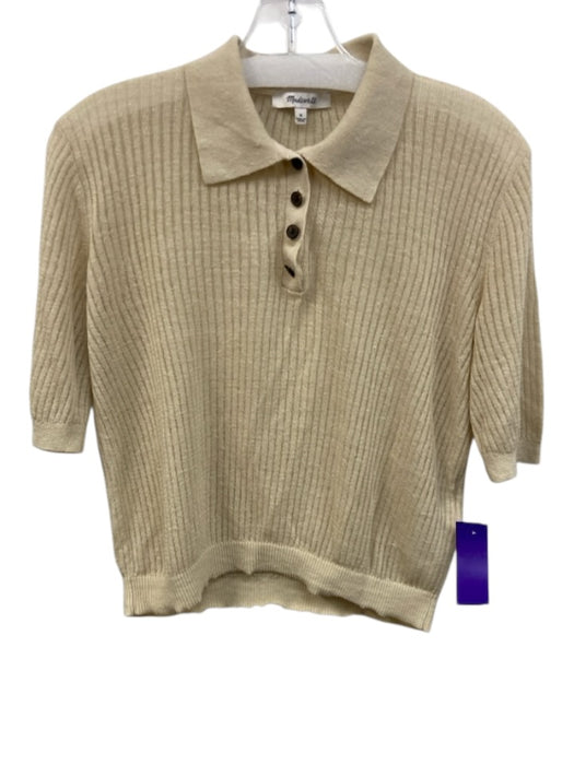 Madewell Size M Beige Linen & Polyamide Short Sleeve Collar Polo Sheer Top Beige / M
