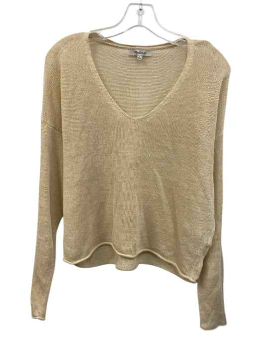 Madewell Size S Beige Linen Long Sleeve Scoop Neck Knit Top Beige / S