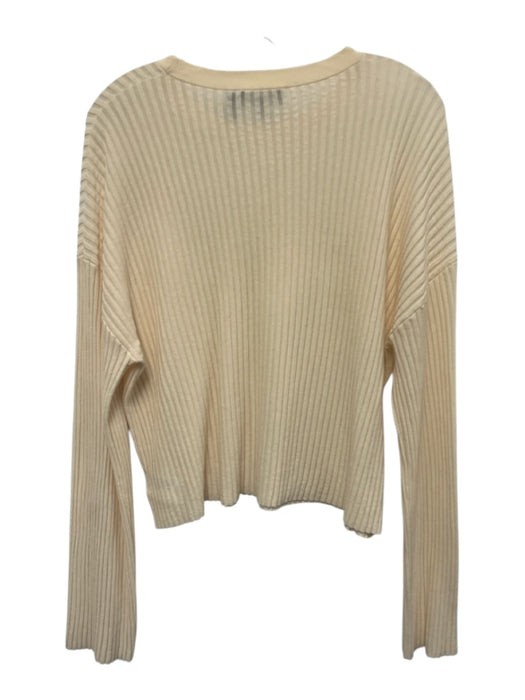Theory Size M Cream White Cotton & Nylon Ribbed Long Sleeve Top Cream White / M