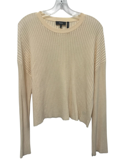Theory Size M Cream White Cotton & Nylon Ribbed Long Sleeve Top Cream White / M