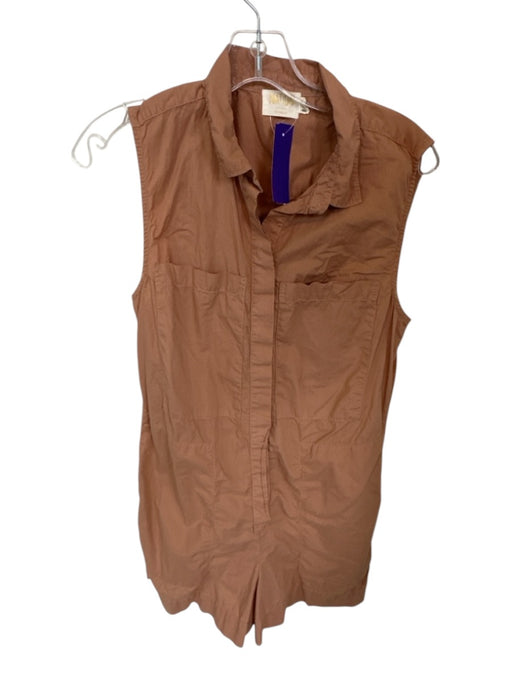 Nation Size S Light Brown Cotton Sleeveless Collar Button Down Romper Light Brown / S