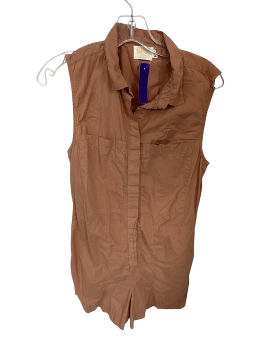 Nation Size S Light Brown Cotton Sleeveless Collar Button Down Romper Light Brown / S