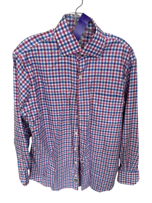 Peter Millar Size 15.5 Purple & Blue Print Cotton Checkered Button Down Shirt Purple & Blue Print / 15.5