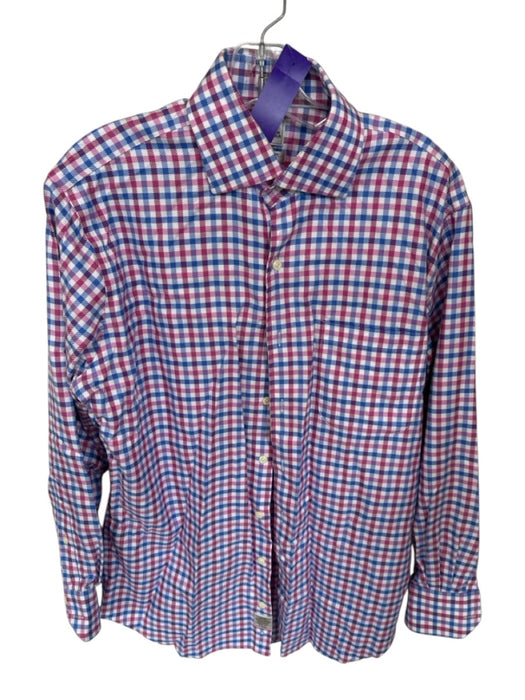 Peter Millar Size 15.5 Purple & Blue Print Cotton Checkered Button Down Shirt Purple & Blue Print / 15.5