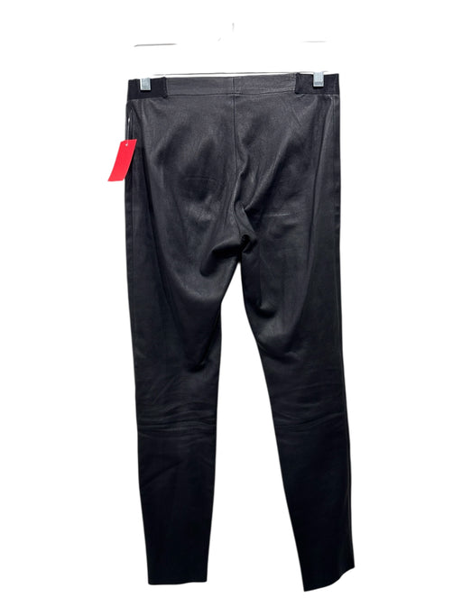 Alice + Olivia Size S Black Leather Coated Mid Rise Zip Front Slim Pants Black / S