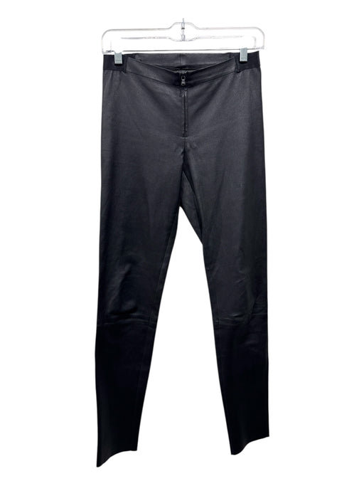 Alice + Olivia Size S Black Leather Coated Mid Rise Zip Front Slim Pants Black / S