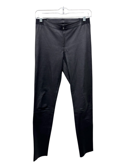 Alice + Olivia Size S Black Leather Coated Mid Rise Zip Front Slim Pants Black / S