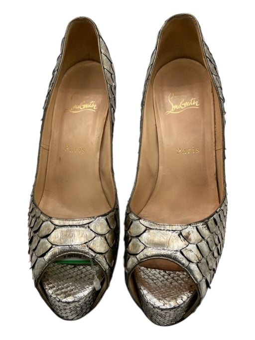 Christian Louboutin Shoe Size 38.5 Silver & Beige Python Leather Stiletto Pumps Silver & Beige / 38.5