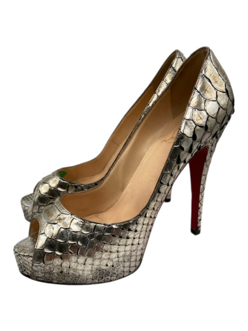 Christian Louboutin Shoe Size 38.5 Silver & Beige Python Leather Stiletto Pumps Silver & Beige / 38.5