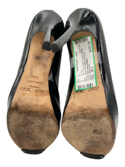 Jimmy Choo Shoe Size 38.5 Black Patent Leather Stiletto Peep Toe Platform Pumps Black / 38.5