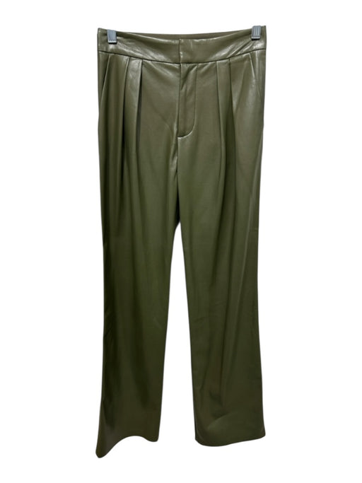 Alice + Olivia Size 0 Olive Green PU Leather Pleated Front Straight Leg Pants Olive Green / 0