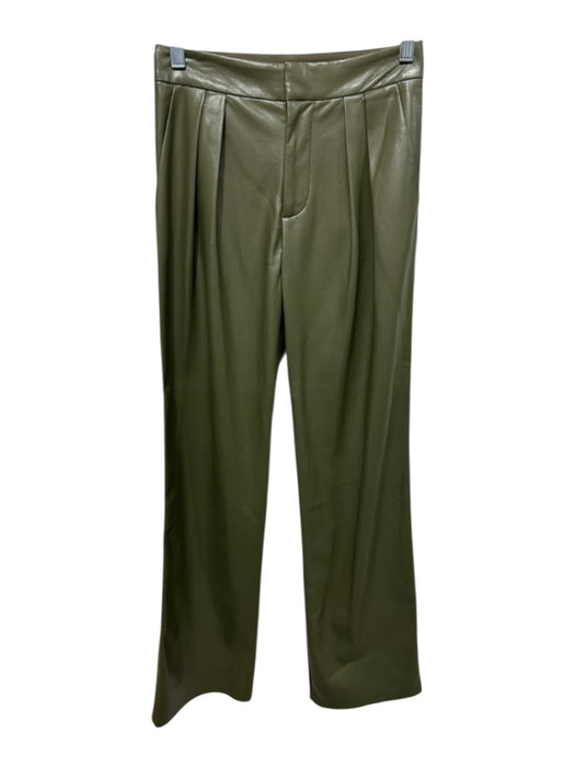 Alice + Olivia Size 0 Olive Green PU Leather Pleated Front Straight Leg Pants Olive Green / 0