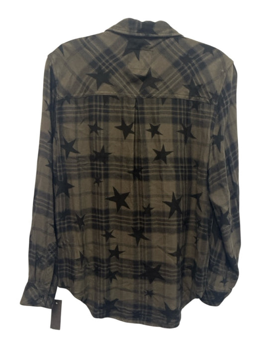 Rails Size S Dark Green & Black Rayon Plaid Star Print Button Up Long Sleeve Top Dark Green & Black / S