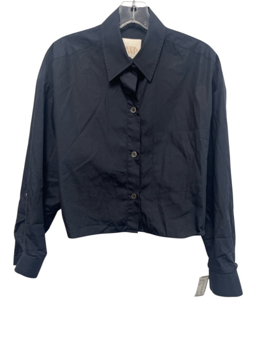 TWP Size XS/S Midnight Blue Black Cotton Long Sleeve Button Up Cropped Shirt Top Midnight Blue Black / XS/S