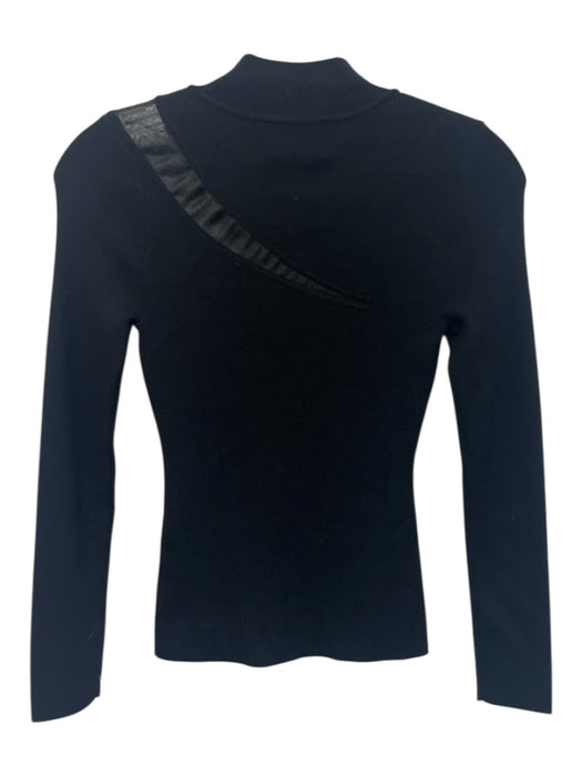 Milly Size P Black Viscose Blend Ribbed Knit Mesh Detail Mock Neck Sweater Top Black / P