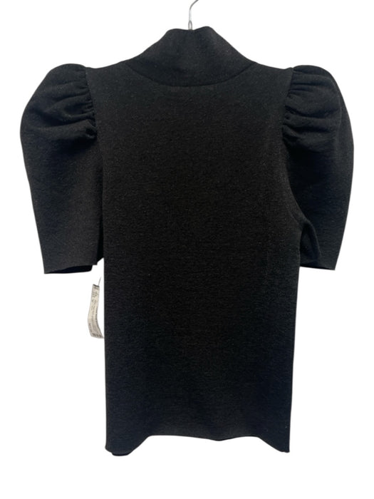 Alice + Olivia Size M Black Wool Blend Shimmer Short Puff Sleeve high neck Top Black / M