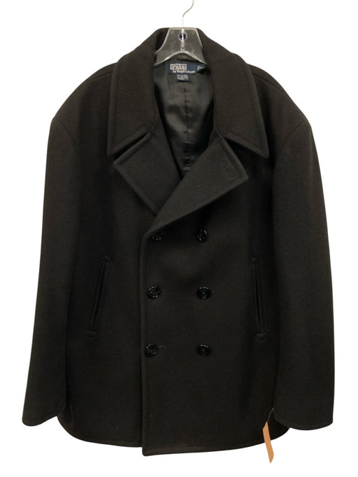 Polo Black Wool Solid Buttons Men's Coat Black / XL