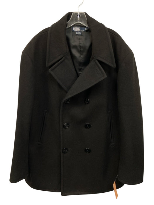Polo Black Wool Solid Buttons Men's Coat Black / XL