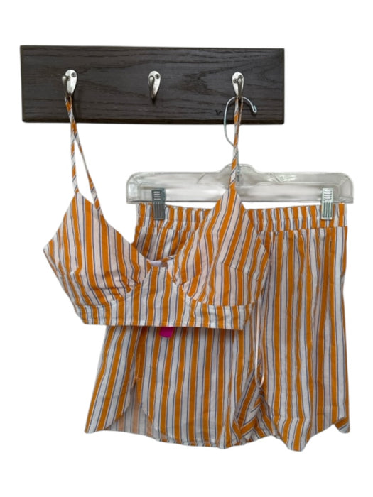 Azura Size S Orange & Blue Cotton Long Sleeve Bralette Stripes Short Set Orange & Blue / S