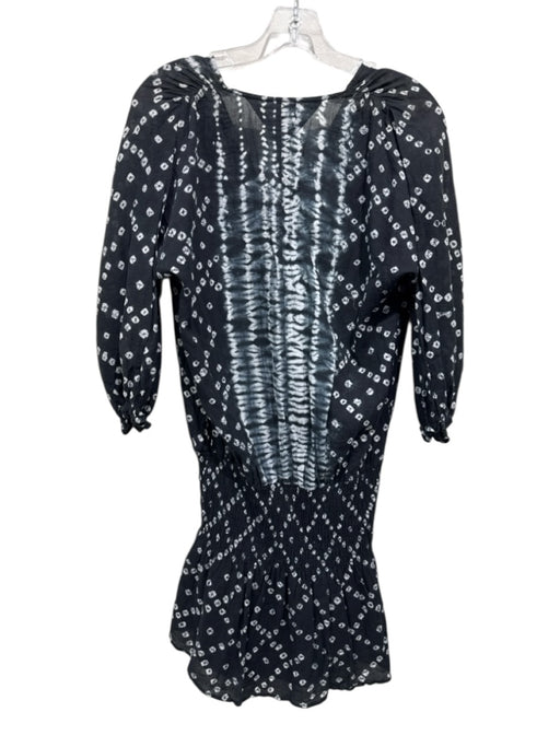 Ulla Johnson Size 2 Black & White Cotton V Neck Tie Dye Detail Mini Dress Black & White / 2