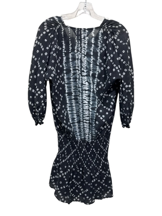 Ulla Johnson Size 2 Black & White Cotton V Neck Tie Dye Detail Mini Dress Black & White / 2