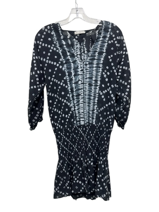 Ulla Johnson Size 2 Black & White Cotton V Neck Tie Dye Detail Mini Dress Black & White / 2