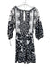 Farm for Anthropologie Size S Black & White Linen Blend V Neck 3/4 Sleeve Dress Black & White / S