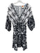 Farm for Anthropologie Size S Black & White Linen Blend V Neck 3/4 Sleeve Dress Black & White / S