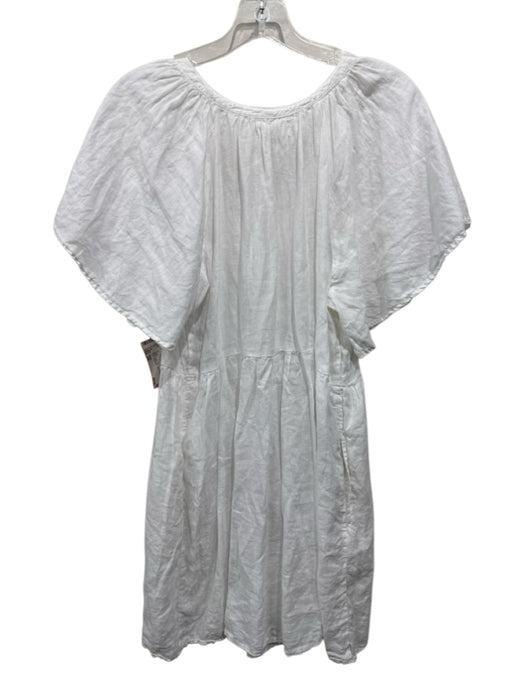 Velvet Size XS White Linen 1/2 Sleeve V Neck Above knee Dress White / XS