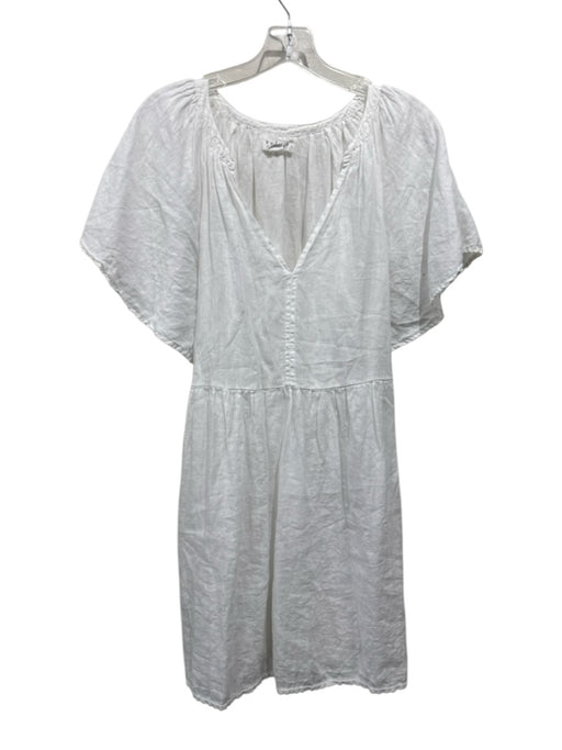 Velvet Size XS White Linen 1/2 Sleeve V Neck Above knee Dress White / XS
