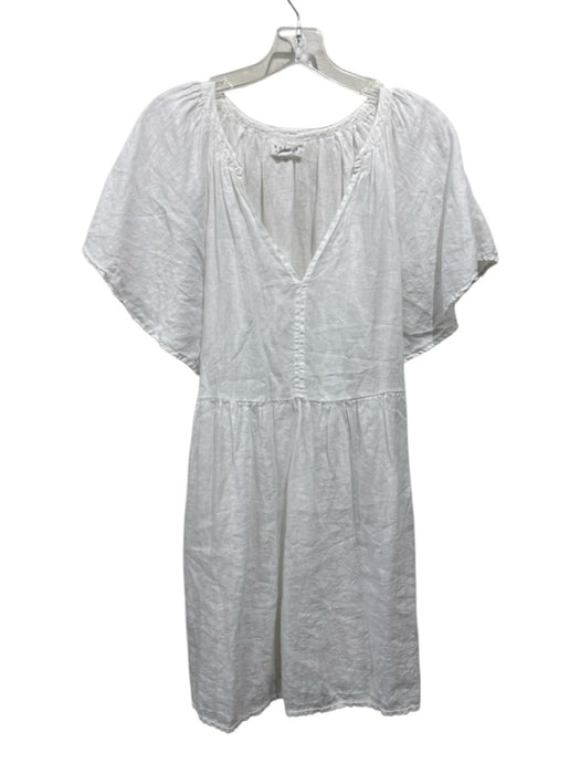 Velvet Size XS White Linen 1/2 Sleeve V Neck Above knee Dress White / XS
