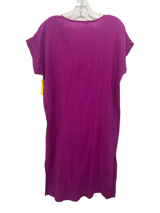 Eileen Fisher Size XS Fuchsia Cotton Gauze Short Sleeve V Neck Side Slits Dress Fuchsia / XS