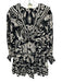 Farm Rio Size XS Black & Cream White Rayon Floral Long Balloon Sleeve Dress Black & Cream White / XS