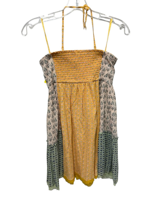 Free People Size S Yellow, Green, Light Pink Viscose Fabric Block Mini Dress Yellow, Green, Light Pink / S
