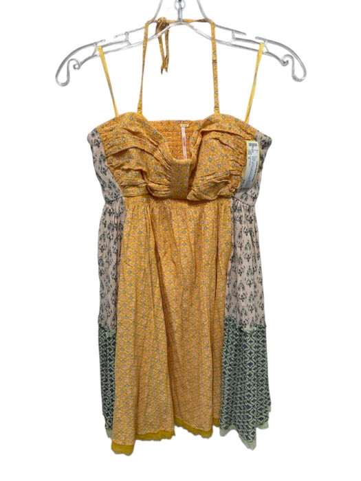 Free People Size S Yellow, Green, Light Pink Viscose Fabric Block Mini Dress Yellow, Green, Light Pink / S
