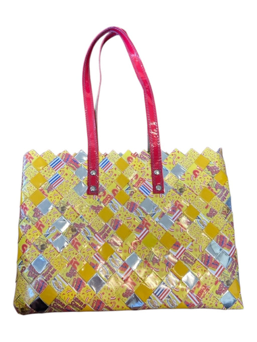 Nahui Ollin Yellow & Silver Woven Plastic Purse Yellow & Silver