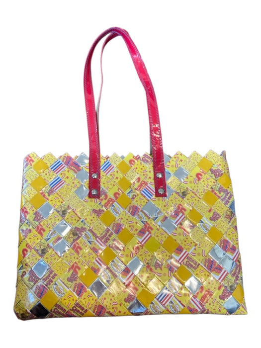Nahui Ollin Yellow & Silver Woven Plastic Purse Yellow & Silver