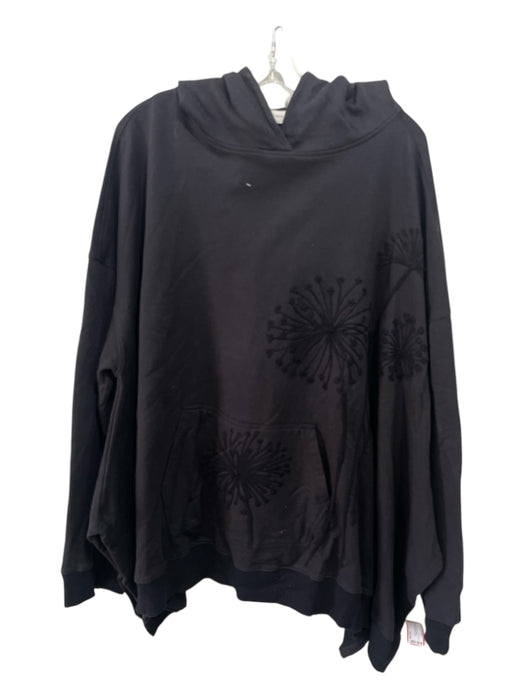 Krista Larson Size Large Black Cotton Long Sleeve Floral Embroidery Hood Sweater Black / Large