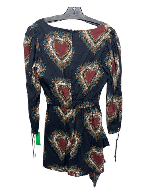 Rhode Size M Black & Multi Cotton Ruched Heart Print V Neck Back Zip Dress Black & Multi / M