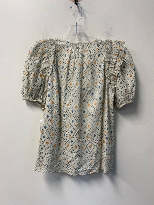 Ulla Johnson Size 2 Blue, Orange & Cream Viscose Blend Short Puff Sleeve Top