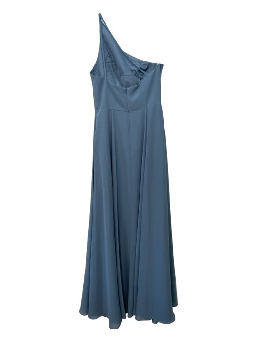 Jenny Yoo Size 8 Powder Blue Polyester One Shoulder Maxi Slit Zip Back Gown Powder Blue / 8