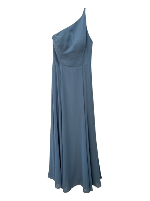 Jenny Yoo Size 8 Powder Blue Polyester One Shoulder Maxi Slit Zip Back Gown Powder Blue / 8