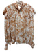 Moodie Size M Tan & White Polyester Long Balloon Sleeve Marbled Shirred Top Tan & White / M