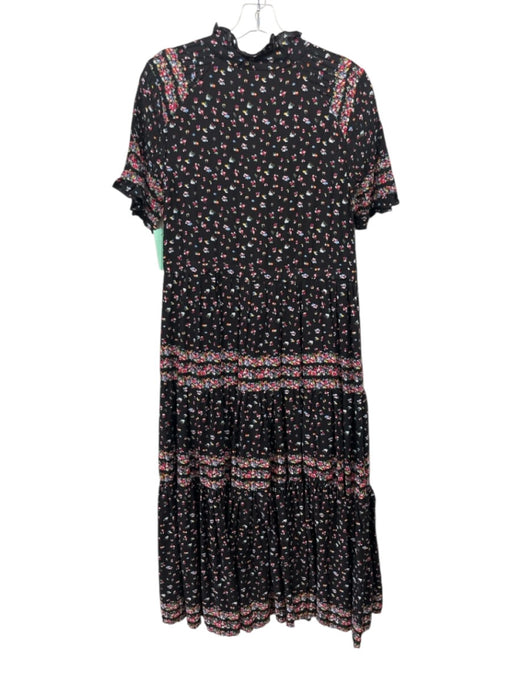 Free People Size M Black, Red, Multi Viscose Pintuck Floral Drawstring Dress Black, Red, Multi / M