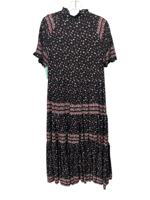 Free People Size M Black, Red, Multi Viscose Pintuck Floral Drawstring Dress Black, Red, Multi / M